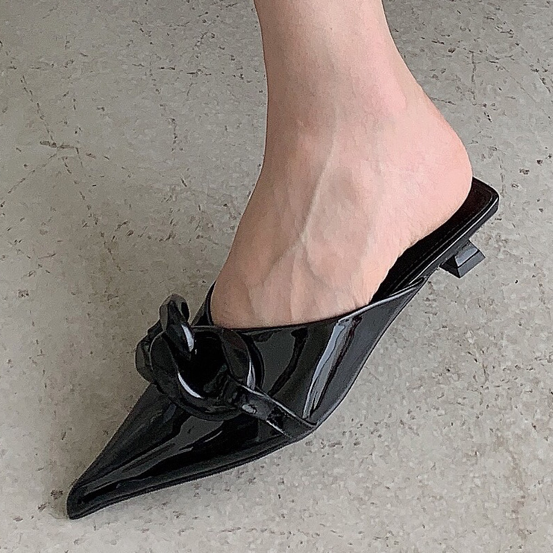 

2021 Women Sippers Fashion Thin Low Heels Slippers Shoes For Women Casual Slip On Mules Female Shoes Pointed Toe Heel Slides DF456SAQQQAG, Black