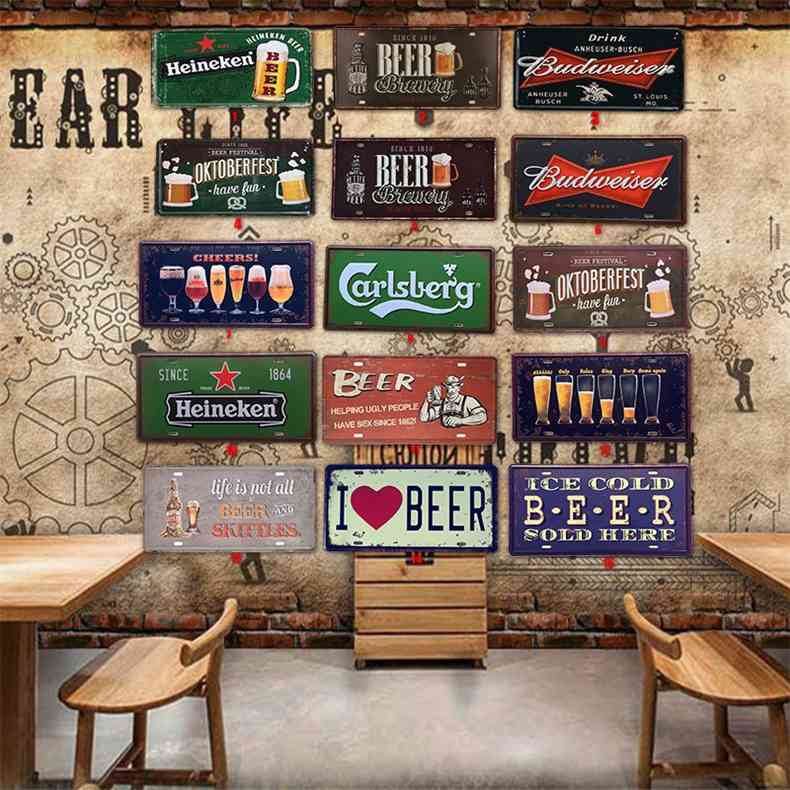 

Beer Tin Sign Car Plate License Vintage Shabby Pub Bar Wall Plaques Posters Restaurant Rome Decor Metal Hanging Paintingsa