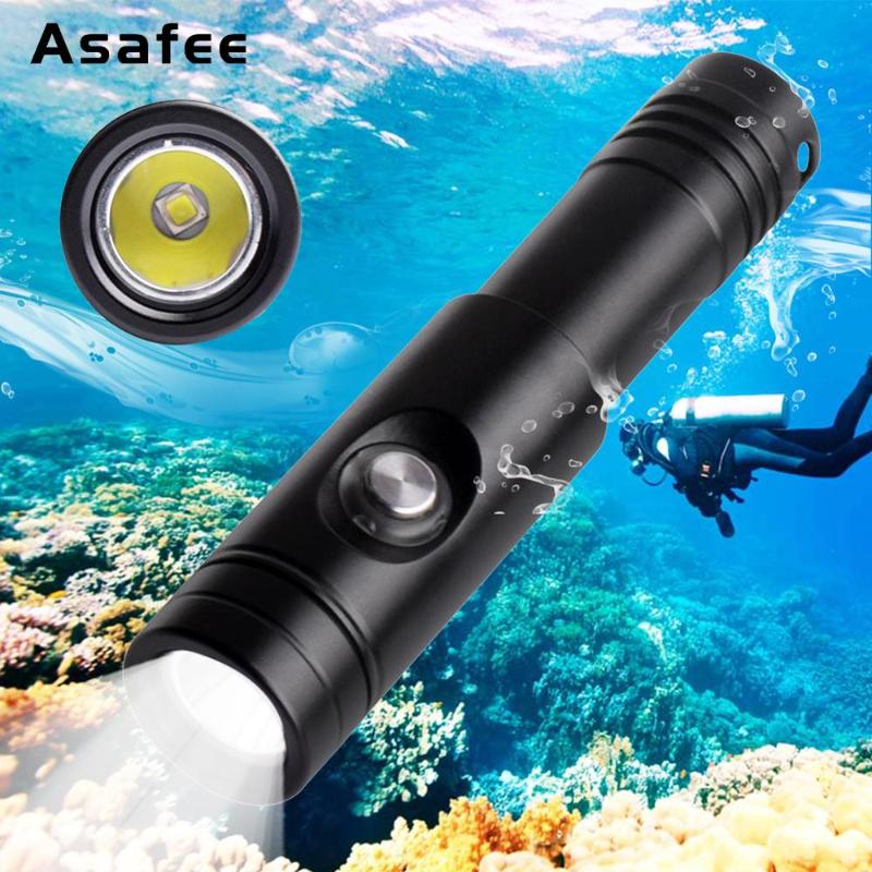 

Asafee Night Diving Scuba Torch 18650 Cree XM-L2 U4 LED Portable Waterproof Underwater Cave Dive Flashlights Torches