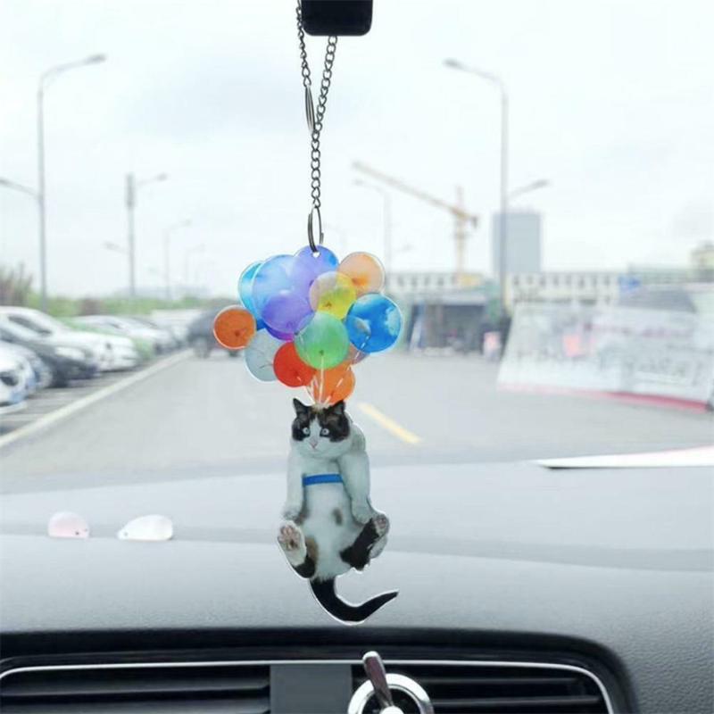 

Interior Decorations Cat Car Hanging Ornament With Colorful Balloon Flying Acrylic Pendant Decor Home Backpack Keychain Gifts