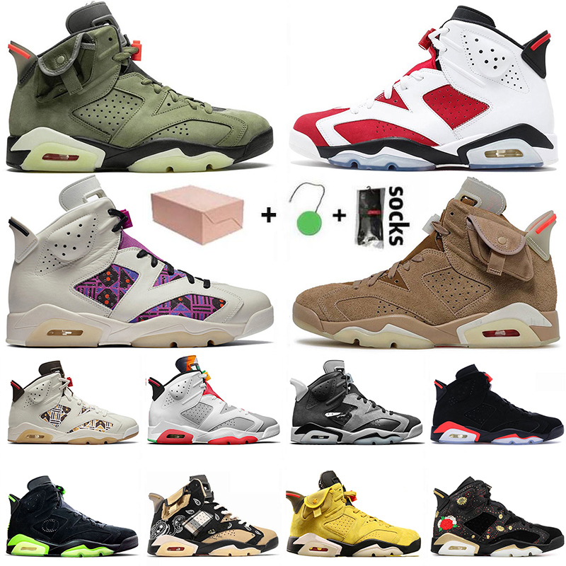 

2021 With Box Carmine Jumpman 6 6s Mens Womens Basketball Shoes Retro Quai 54 Tech Chrome Travis Scotts Hare DMP Women Sports Sneakers