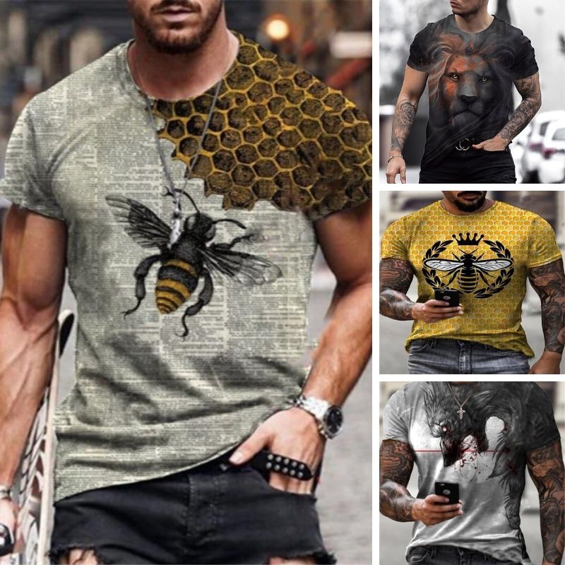 

Bee pattern 3D printed T-shirt visual impact party shirt punk gothic round neck high-quality American muscle style short sleeves, Picture 4