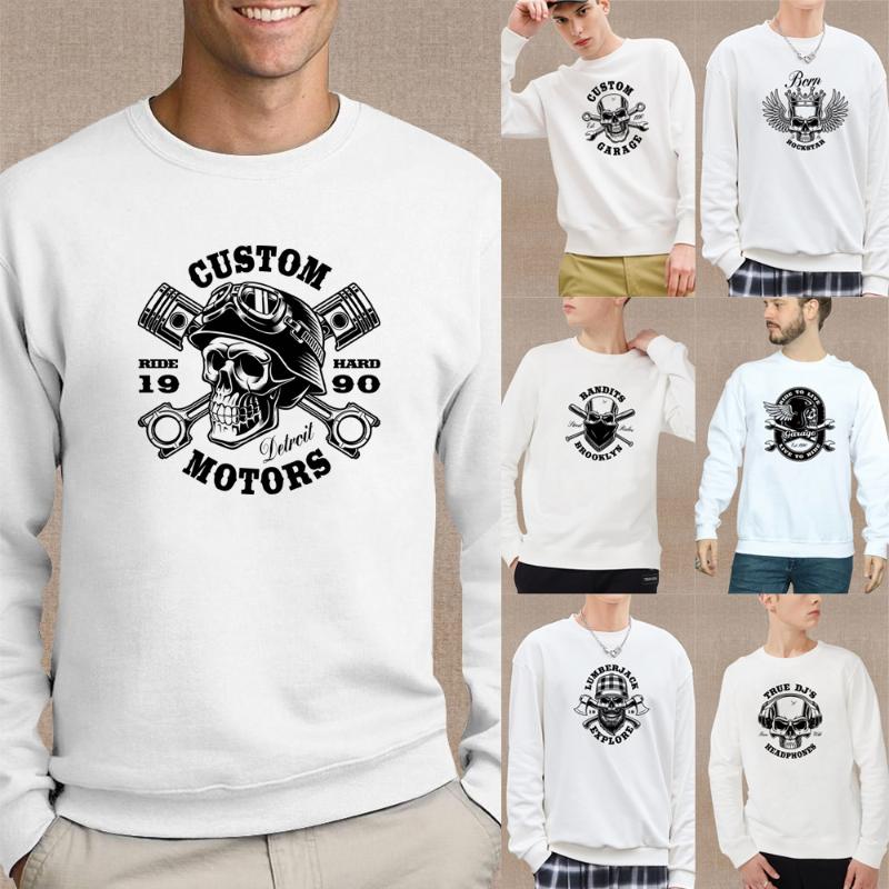 

Men' Hoodies & Sweatshirts Autumn Classic Long-sleeved Sweatshirt Pullover Men Casual Gothic Punk Skull Print Series Pattern Round Neck War, White