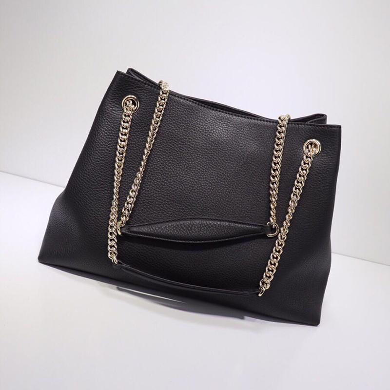 

Women Luxury Handbags Large Tote Bag Real Leather Shopping High Quality Female Soft Purse Chain Soho Shoulder Bags Cross Body, Black
