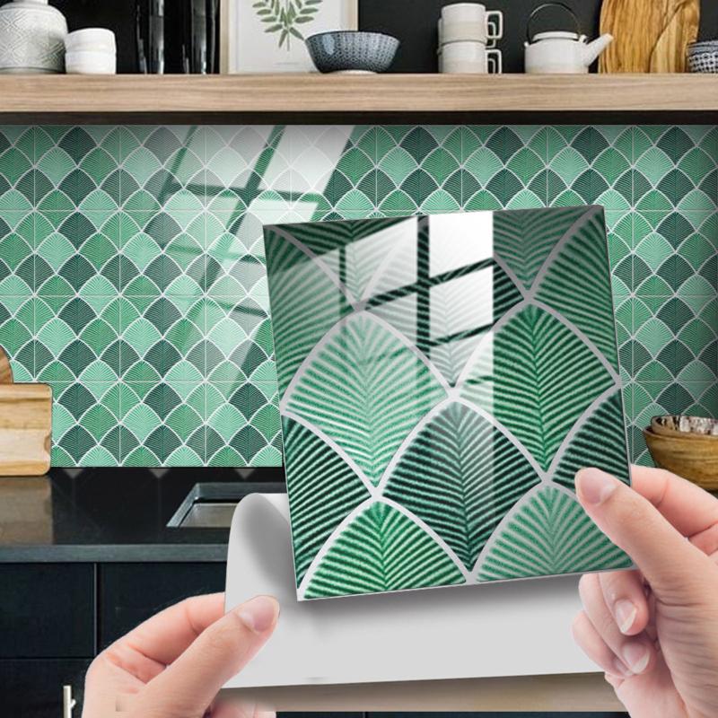

Wall Stickers Leaf Print Mosaic Tile Peel And Stick Self Adhesive Backsplash Diy Kitchen Bathroom Home Sticker 3d Decoration