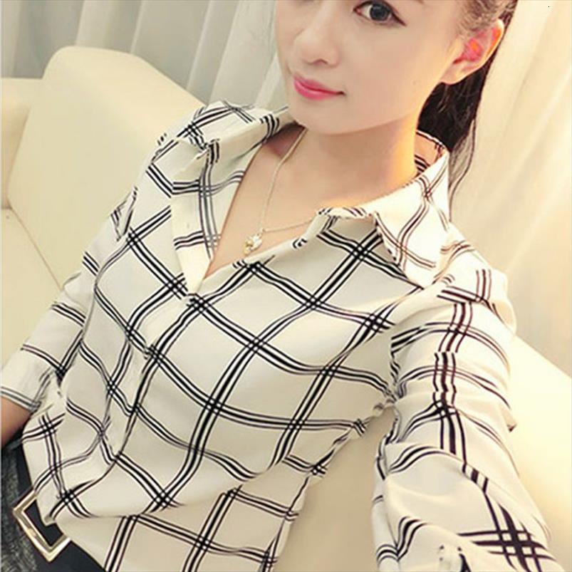 

career office plaid autumn women shirts long sleeve fitted blusas, White