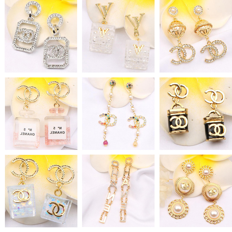 

Luxury Designers Fashion Earrings 18K Gold Plated Earring Stud Round Multi-Color Crystal Pearl Party Women Designer Brand Double Wedding Ret, Golden;silver