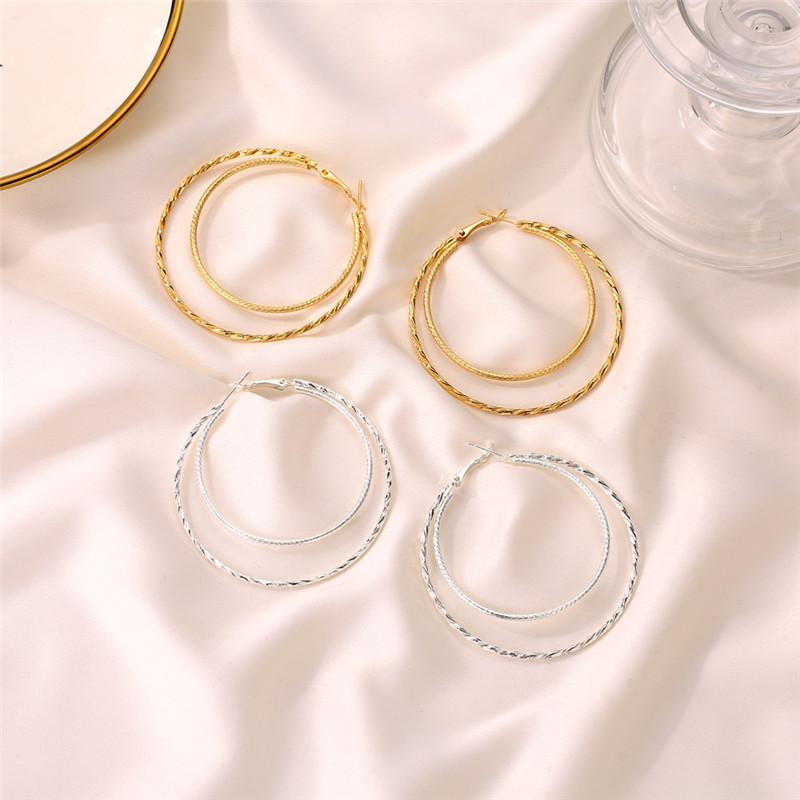 Hoop & Huggie Creative Temperament Double Circle Earrings Jewelry Accessories 2021-image-712048042