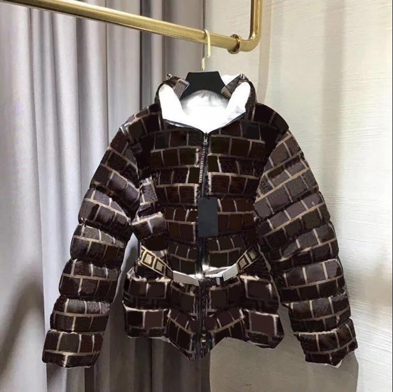 

Winter Womens Down Jacket Classic Pattern Waistband with Warm Coat Zipper Jacket and Hat Are Fashionable for Outdoor Wear, Red