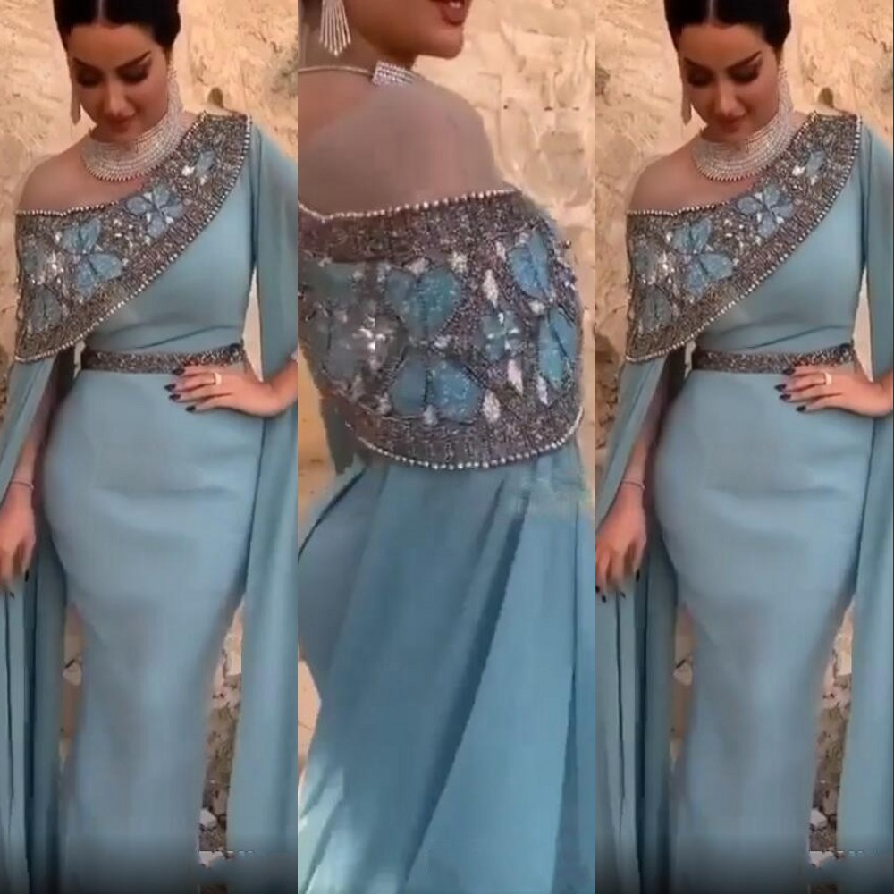 

2022 Sexy Dusty Blue Off Shoulder Mermaid Prom Dresses Plus Size Arabic Crystal Sequined Beaded Evening Gowns Long Sleeves Formal Party Muslim Dress, Dark green