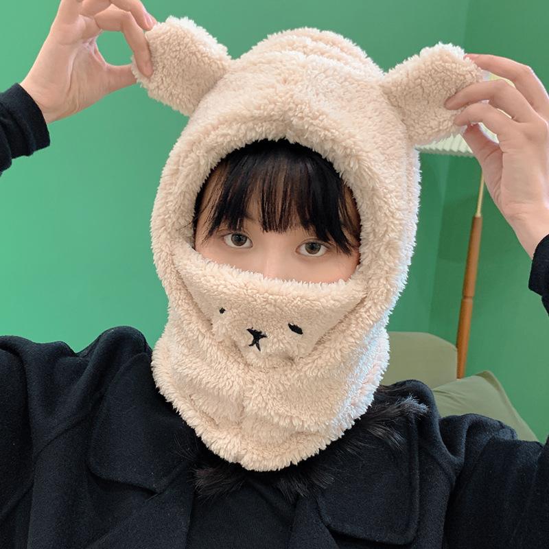 

Berets 1 Pc Cute Cartoon Bear Ear Cap Hat Lamb Plush Warm Thickened Protection, Bg