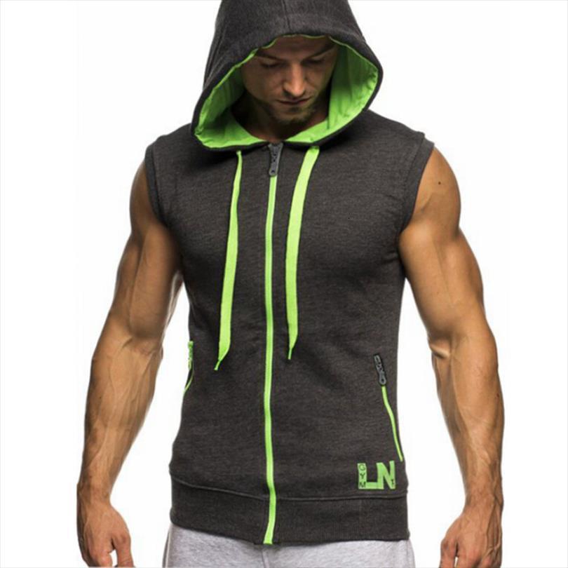 

mens sleeveless shirt fitness bodybuilding hooded tank casual zipper vest hoodie clothing, White;black