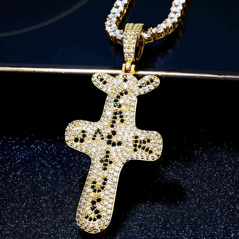 

Fashion Hip Hop Necklace Iced Out Cactus Jack Letters Pendant 2 Colors Bling Cubic Zirconia Men women Jewelry Gifts X0509