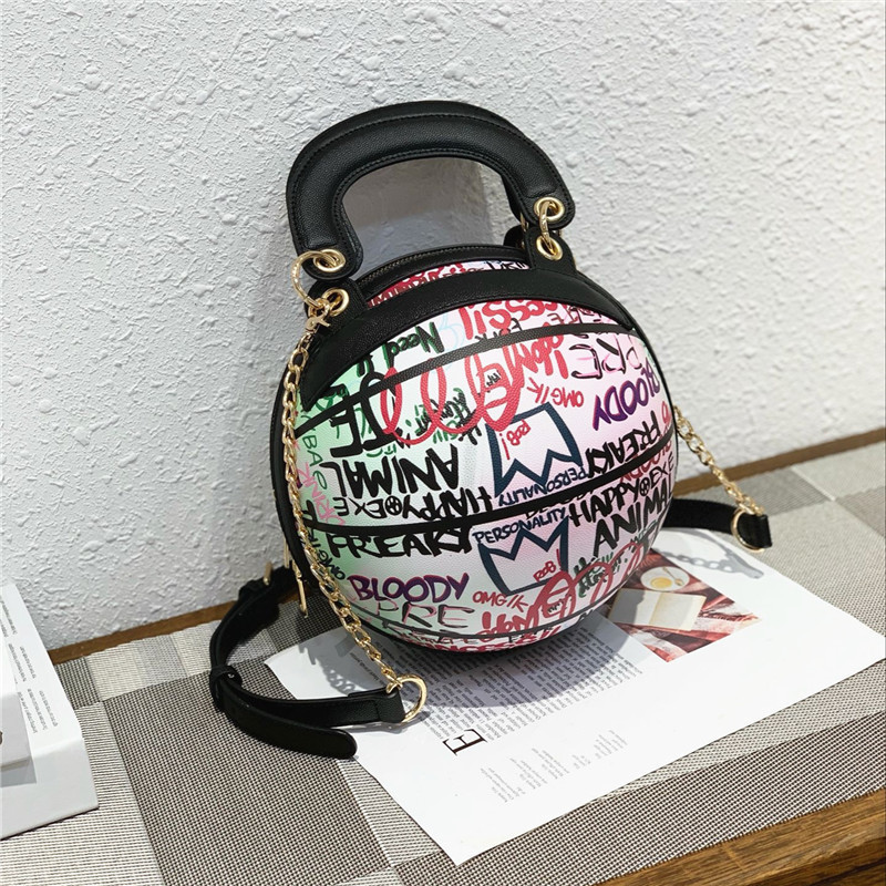 

Cross-border hot-selling bag women's street shoulder handbag die-casting personality diagonal hand-painted graffiti basketball bag