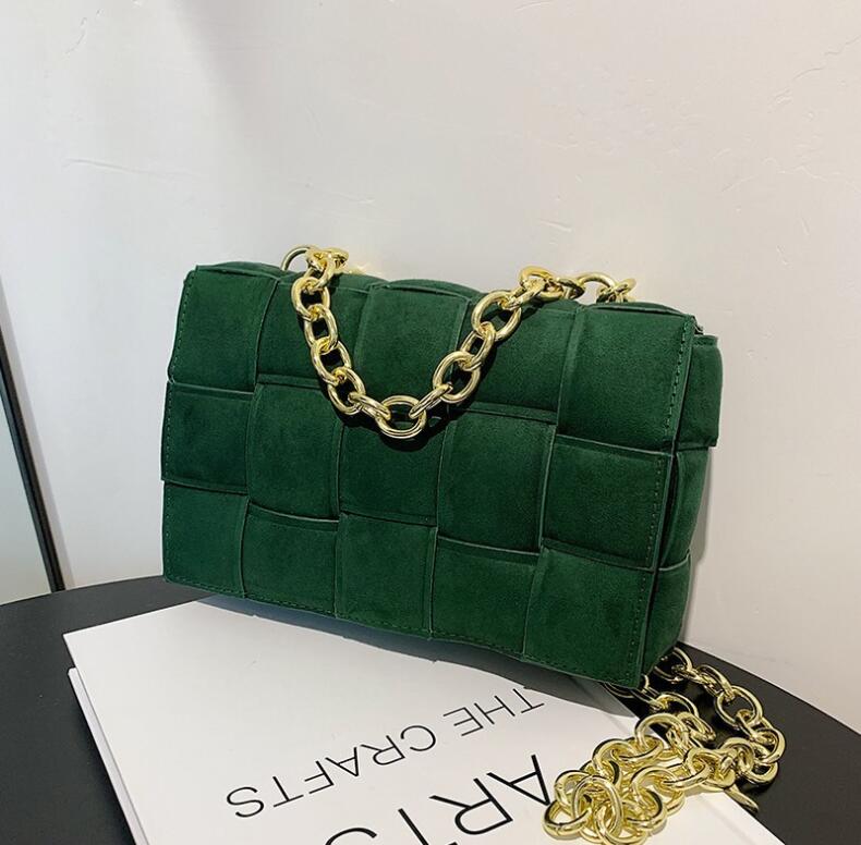 

Factory wholesale sweet womens chain bag winter clamshell leather handbags street trend Plaid women backpack simple Joker solid color woven handbag, Green2(boutique box)
