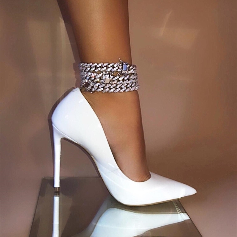 

14MM 9" 10" Silver color 2 colors 5A cubic zirconia cz iced out cuban chain hip hop leg anklet 211018