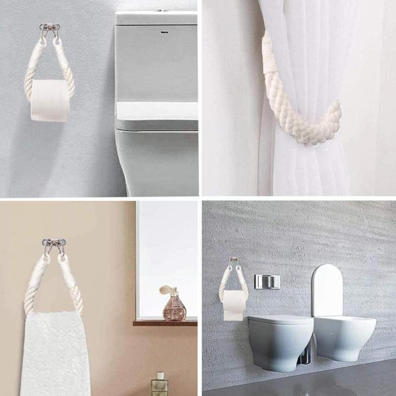 

Toilet Paper Holders Rope Tissue Holder 50cm Vintage Style Woven Hanging Towel Decor Bathroom Shelf Roll Q4S9