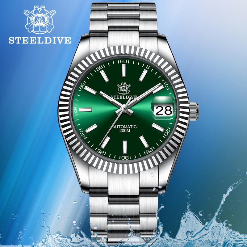 

Wristwatches STEELDIVE SD1933 Date Just Men's Diving Mechanical Watch Swiss Luminous NH35 Movement 200M Waterproof Classic Luxury Reloj, 33gr-gr