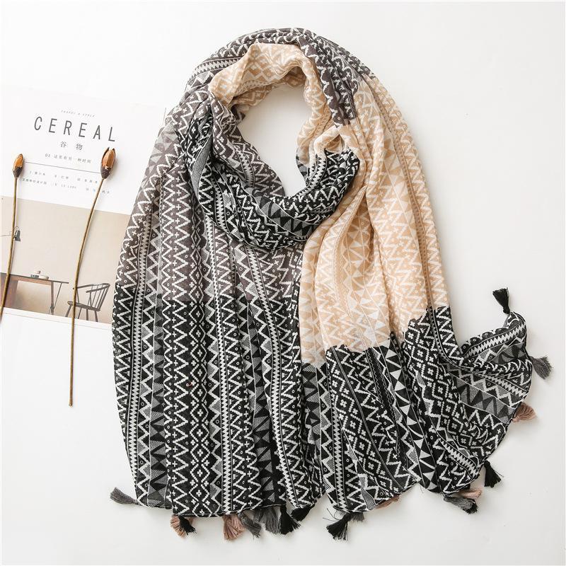 

Scarves Women Fashion Wave Geometric Tassel Viscose Shawl Scarf Spain Print Pashminas Snood Bufandas Muslim Sjaal 180*100Cm, Blue;gray
