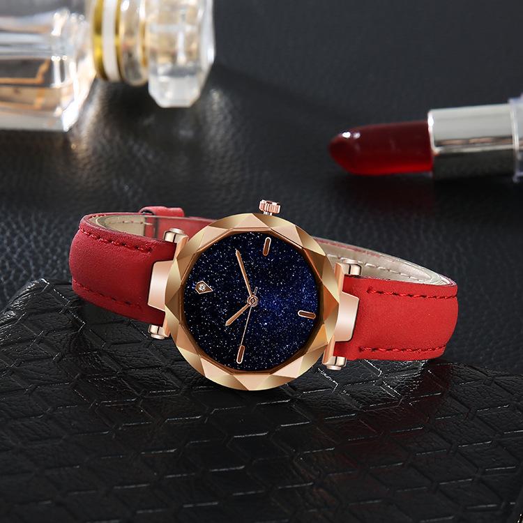 

Wristwatches Women Watches Simple And Stylish Luxurious Starry Dial Convex Mirror Leather Strap Ladies Waterproof Watch Relogio Feminino, Slivery;brown