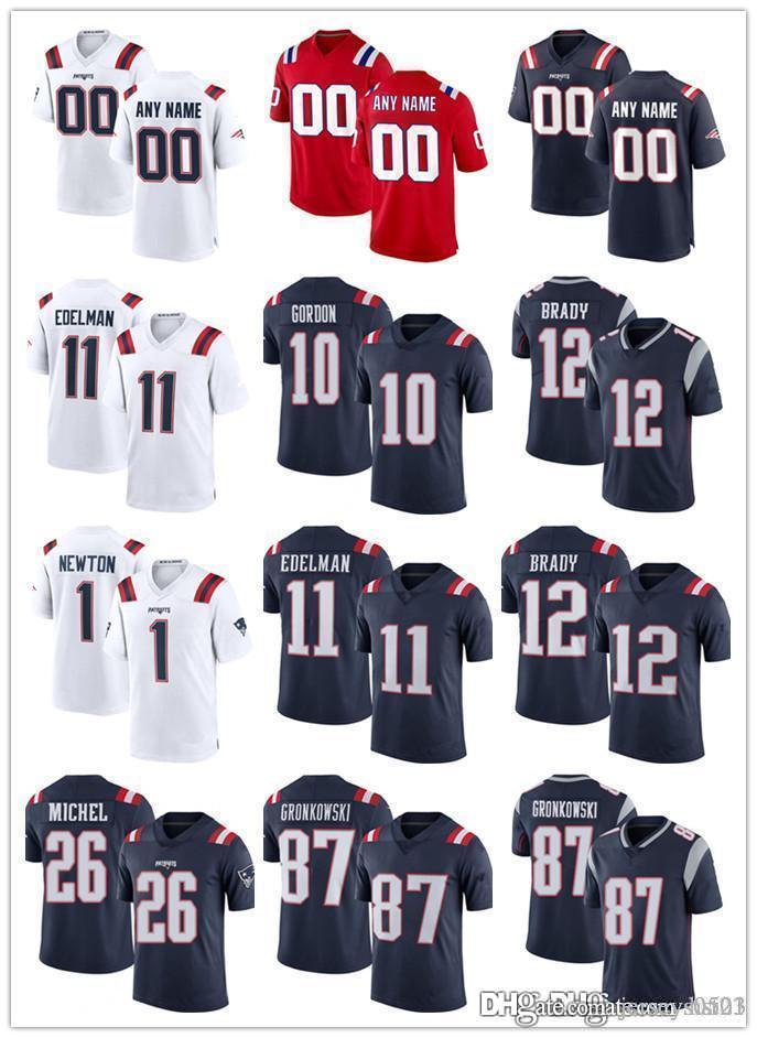 

custom Men New England youth Patriots 12 Tom Brady 11 Julian Edelman 87 Rob Gronkowski 10 Josh Gordon Football Jerseys, Black;red