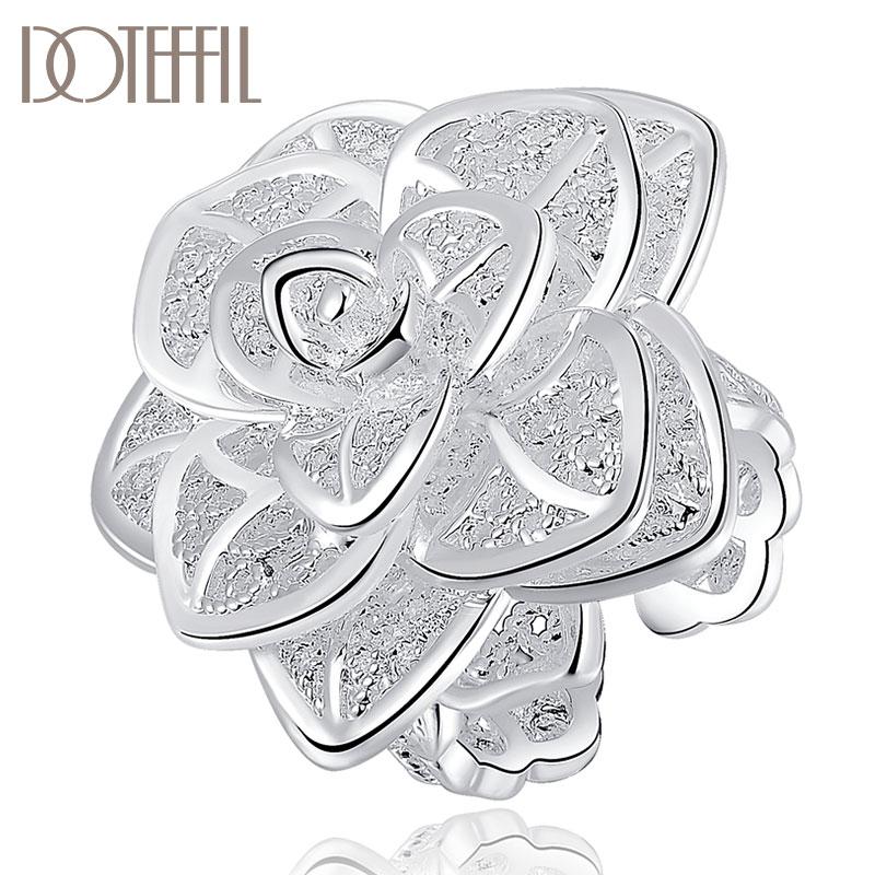 

Cluster Rings DOTEFFIL 925 Sterling Silver Opening Three-Tiered Flower Ring For Women Fashion Wedding Engagement Party Gift Charm Jewelry, Golden;silver