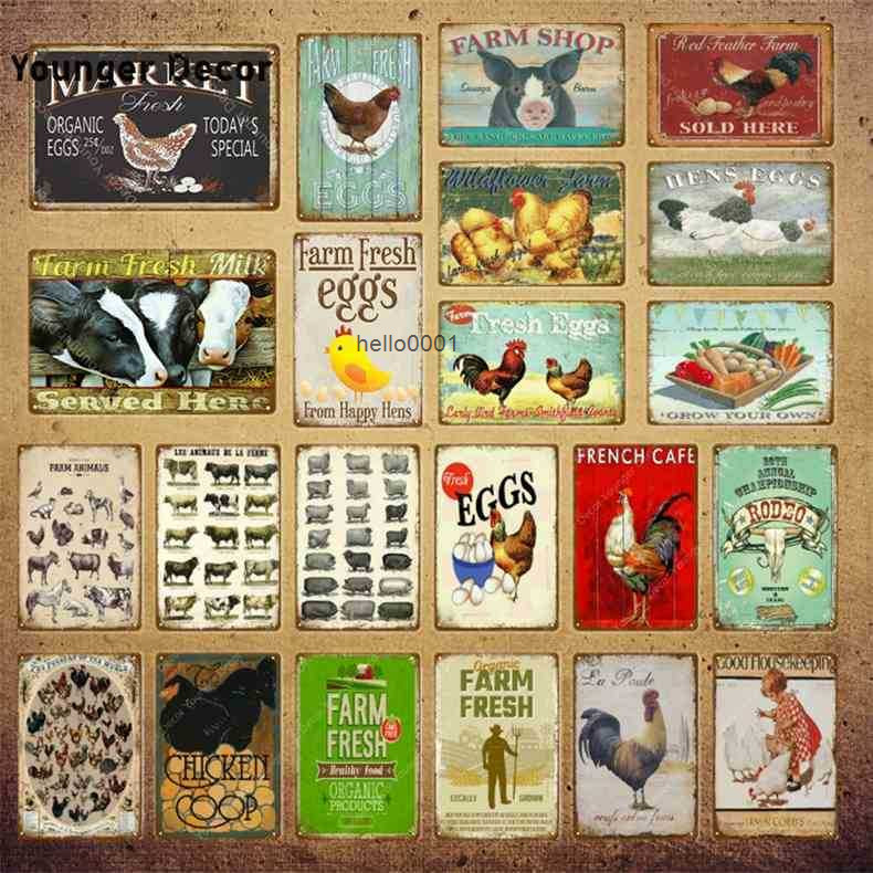 

Market Fresh Eggs Milk Metal Sign Shop Cafe Home Wall Decor Farm Animals Vintage Poster Happy Chicken Retro Plaque YI-038
