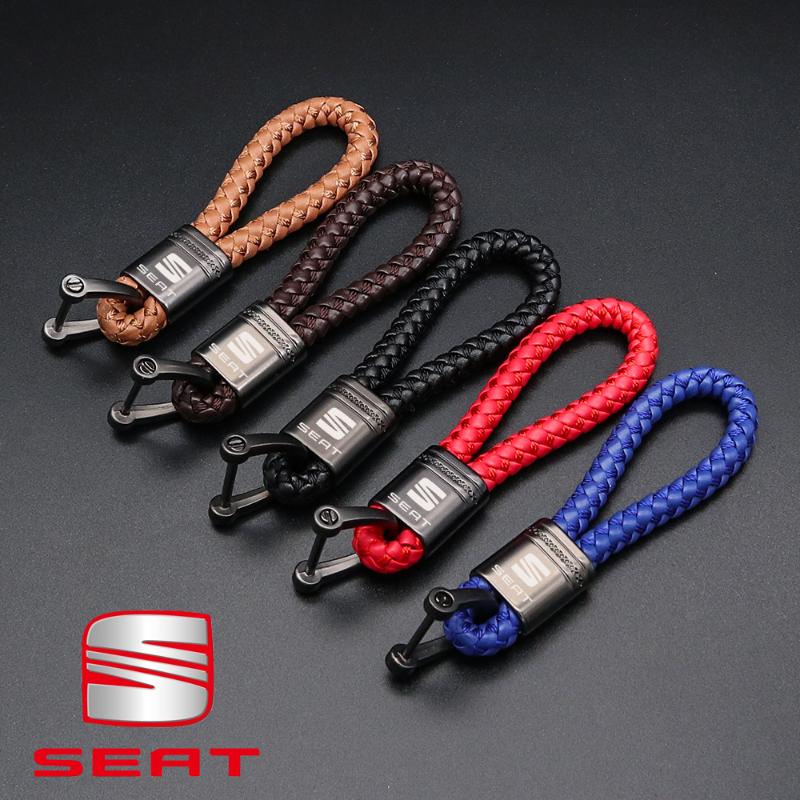 

Keychains Car Universal Leather Rope KeyChain For SEAT Leon Ibiza Arona Altea Ateca Toledo Exeo Tarraco Cupra Horseshoe Buckle Key Rings