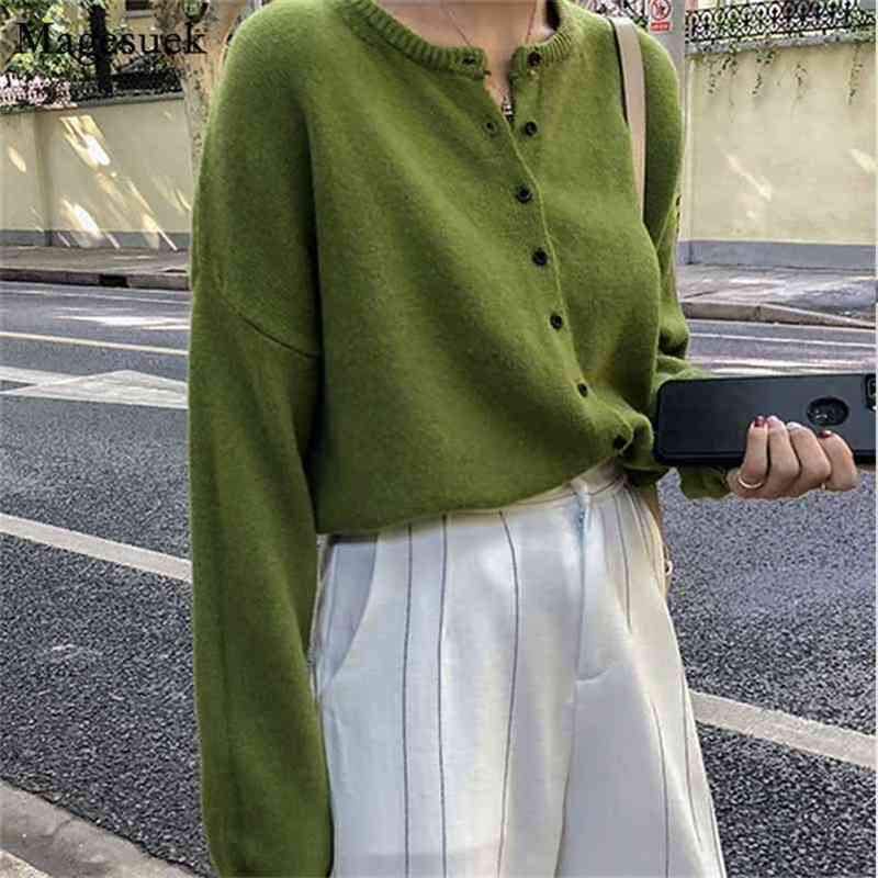 

Long Sleeve Women' Sweaters Fresh Green Korean Style Cardigan Coat Autumn Solid Loose Women Clothes 10325 210518, Dark brown