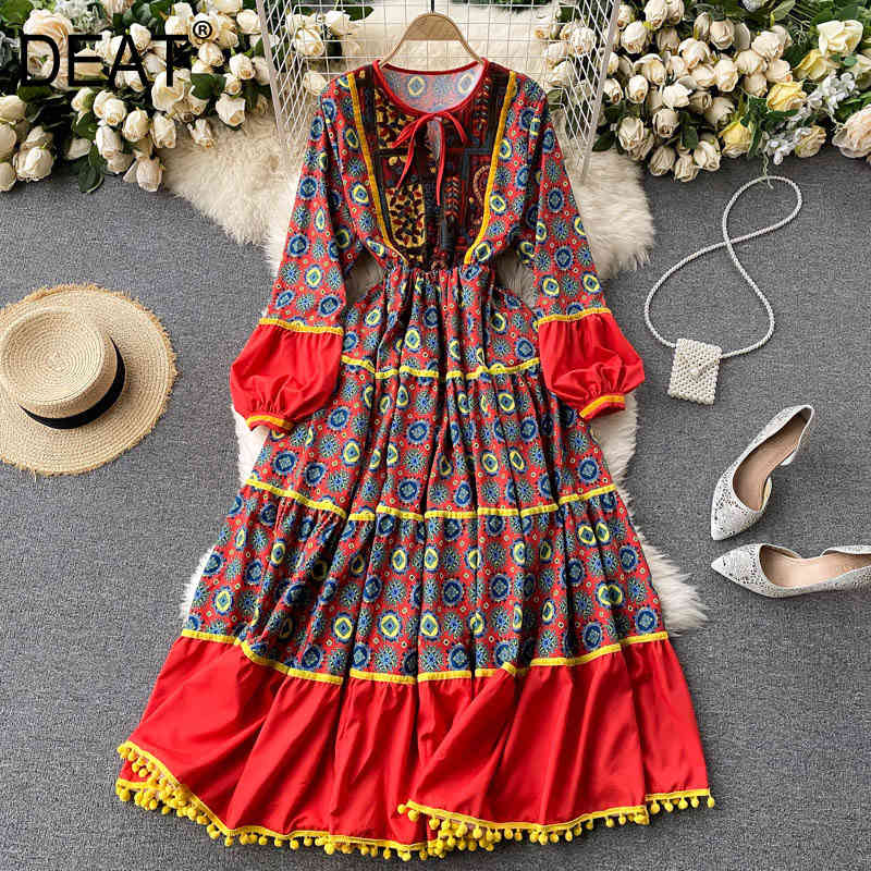 

Spring Arrivals Round Collar Long Puff Sleeve High Waist A-line Embroidery Dress MZ599 210525, Blue