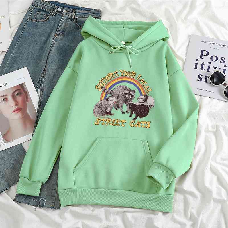 

18 color Korean loose sweater support your local cat street Hoodie Top, White