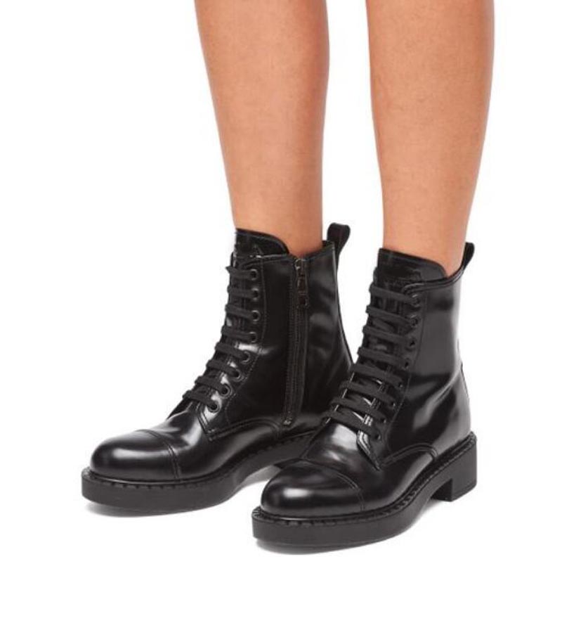 

2021s Women Ankle boots Blacks Brushed Leather Laced Booties Black Patent winter platform flats lace up boot Martin motorcycle bootie 35-40EU