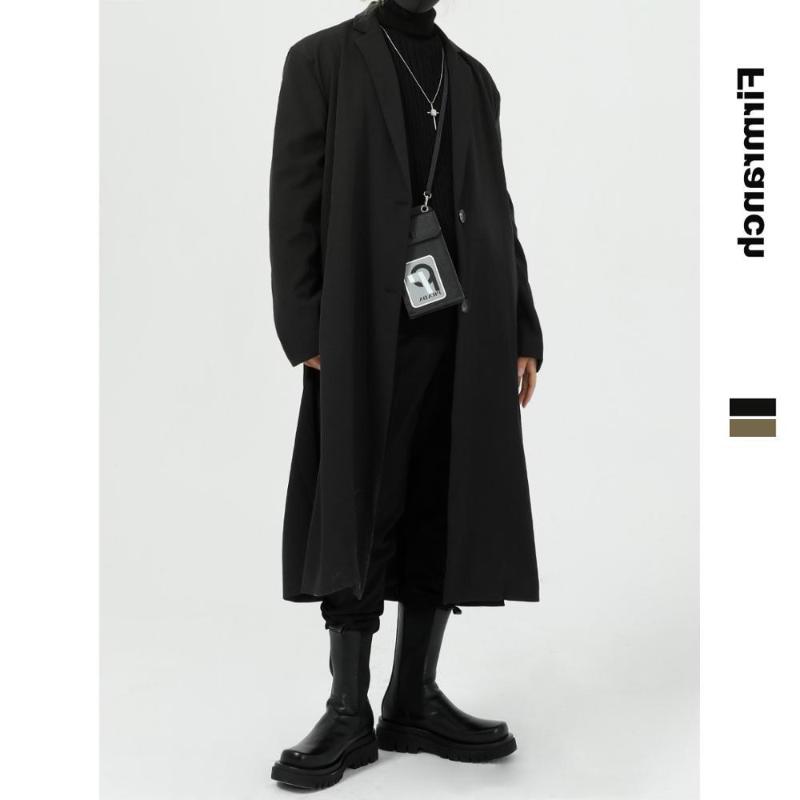 

Men's Trench Coats Men Spring/Autumn Classic Retro Long Wind Jacket Ins Men/Women X-Long Loose Casual Dust Coat BF Style, Black