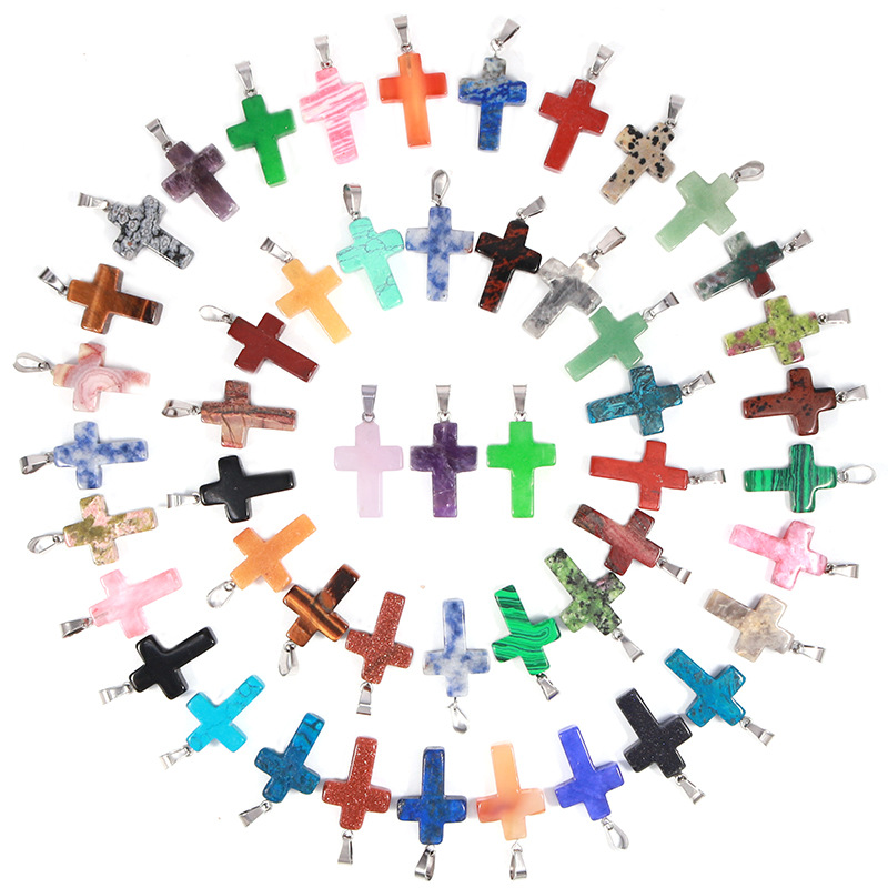 

Natural Stone Crystal Cross Pendant Necklaces For Women Men Lover Fashion Lucky Party Jewelry With Chain