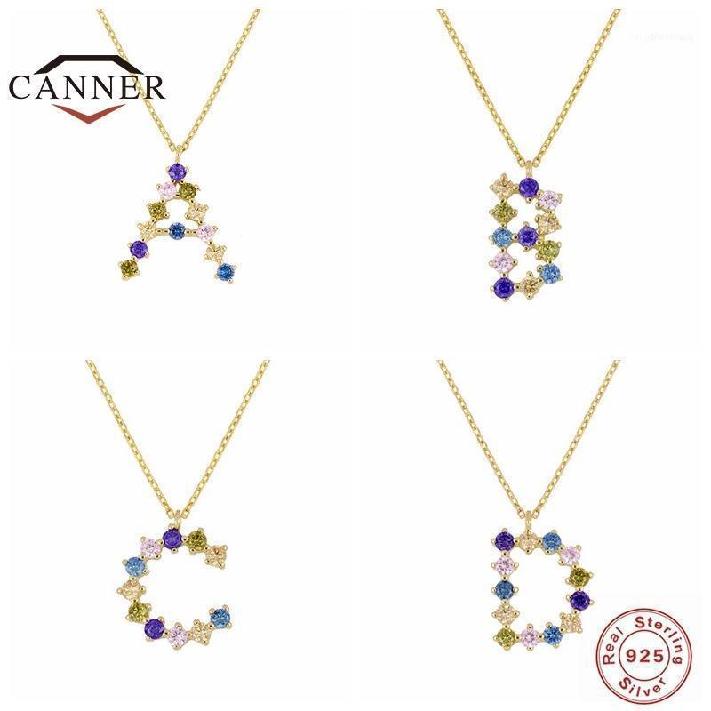 

Real 925 Sterling Silver Rainbow Color Zircon Necklace For Women 26 Letters Clavicle Chain Necklaces Jewelry Collares1