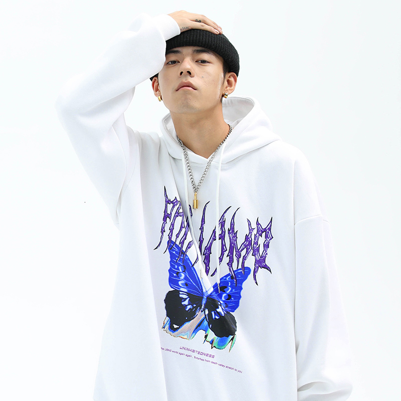 

men's hoodies & sweatshirts male hooded sweatshirt, butterfly print, urban fashion, hip hop, , fall, cotton, hip-hop, loose z166, Black