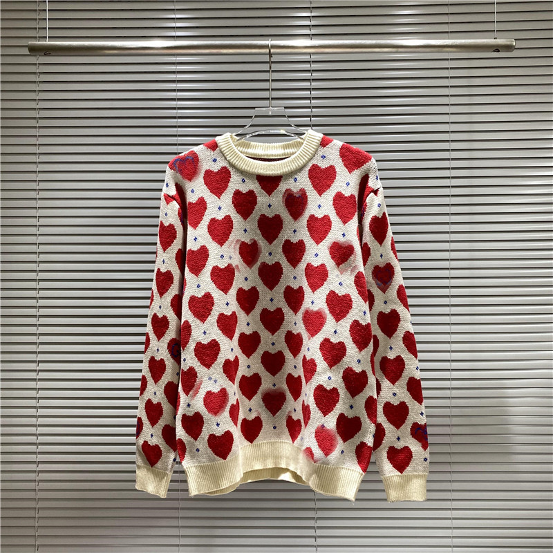 

20721 Runway Red Striped Sweaters Washed Full Love Sweater Male Knit Jumpers Men Women Oversized Sweater Harajuku