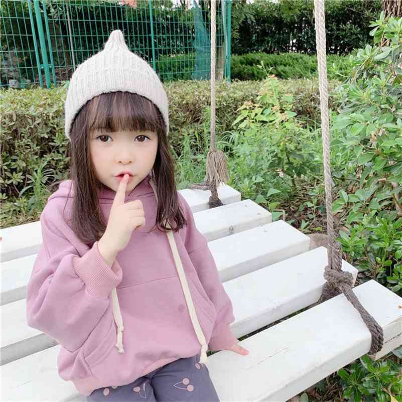 

Autumn girls solid color loose long sleeve hoodies Boys cotton big pocket sweatshirts 1-6Y 210708, Purple