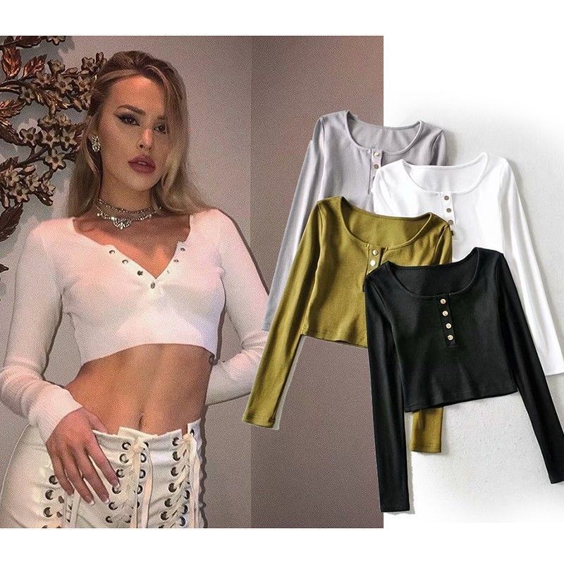 

t shirt 2021 spring fashion pullover round neck long sleeve single breasted thread bottomed slim fit, White