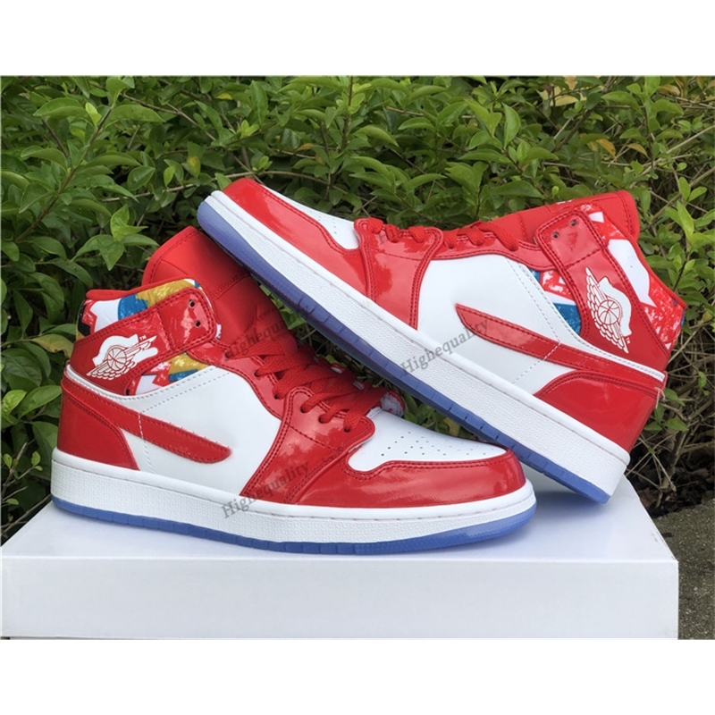 

2021 Jumpman 1 1s Mid Basketball Shoes Men Women Red White Patent Leather Geometric Printing Casual Sport Sneaker DC7294-600