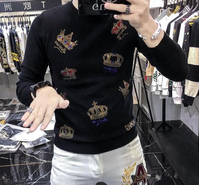 

Drop diamond crown fashion brand sweater autumn winter men's long sleeve, Beige