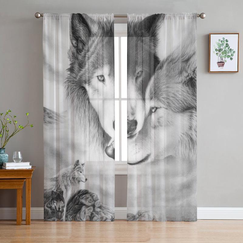 

Curtain & Drapes Black And White Animal Wolf Sheer Curtains For Living Room Voile Tulle Bedroom Kitchen Home Decor Panel