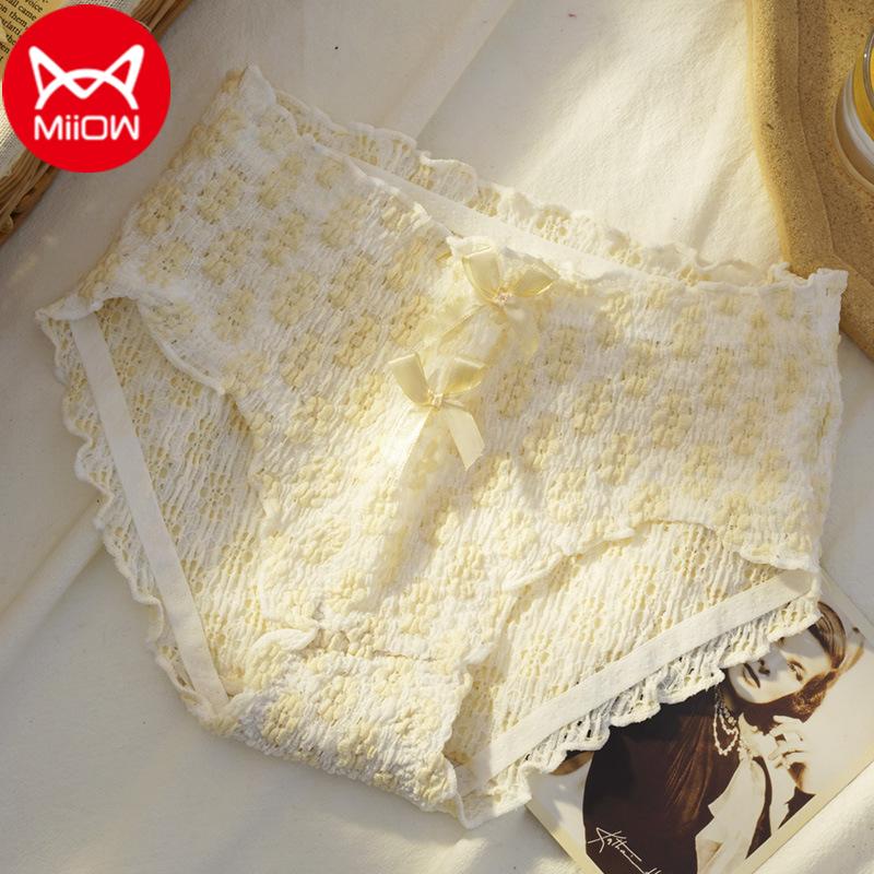 

Women's Panties Miiow 4Pcs Fresh Girly Bow Briefs French Bubble Three-Dimensional Pear Flower Pattern Mid-Waist Intimates Underwear, Black;pink