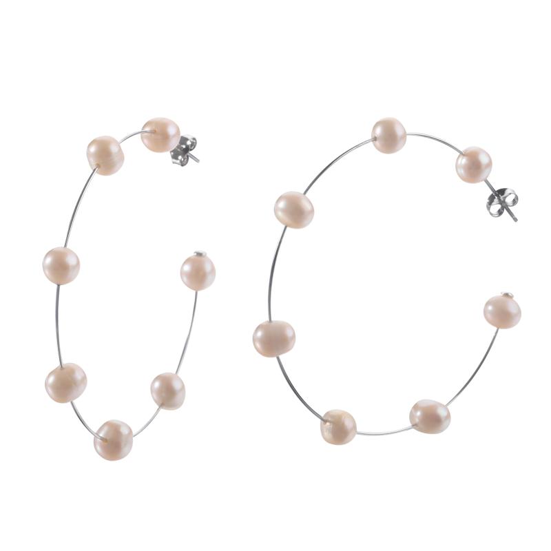 

Hoop & Huggie Earring Natural Freshwater Pearl 925 Sterling Silver Handmade Large Circle Earrings For Women Or Girls Idea Gift Jewelry