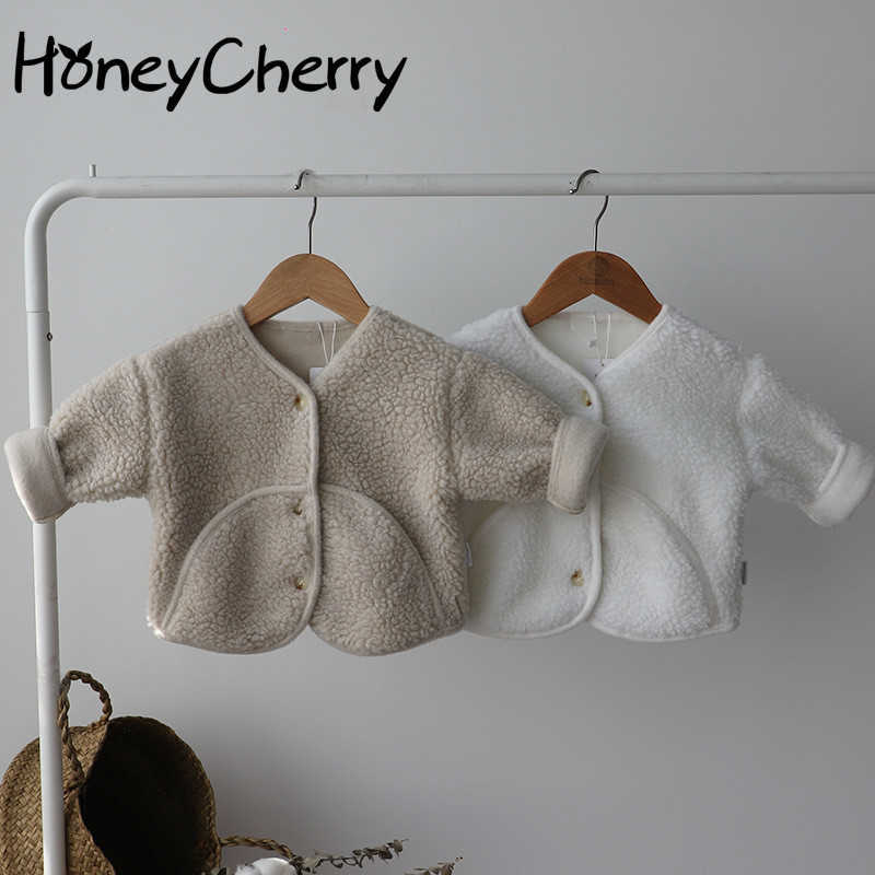

winter thick single-breasted coat baby cardigan jacket baby girl winter coat baby girls clothes 210701, Apricot