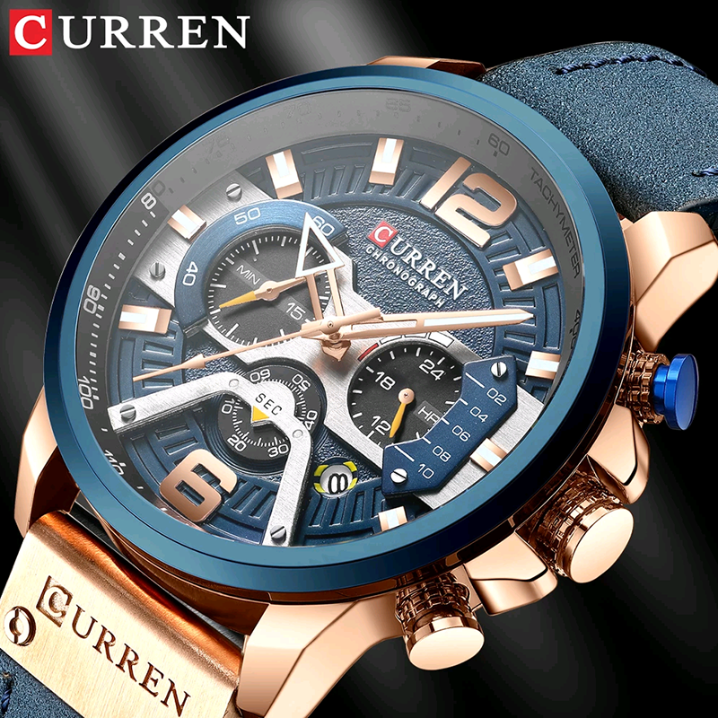 

CURREN 8329 Luxury Brand Fashion Quartz Men Watch Military Waterproof Sport Mens Watches Casual Leather Male Clock reloj hombreg, Rose blue