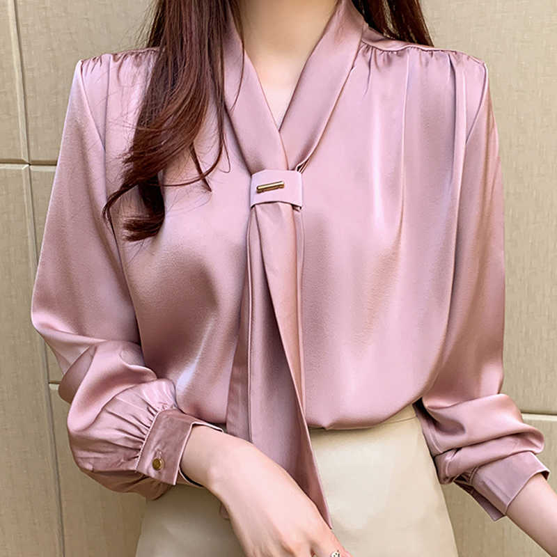

Long Sleeve Bow V-Neck Office Blouse Chiffon Blouse Shirt Tops Blouse Women Blusas Mujer De Moda Women Clothing Blusa D999 210602, Apricot