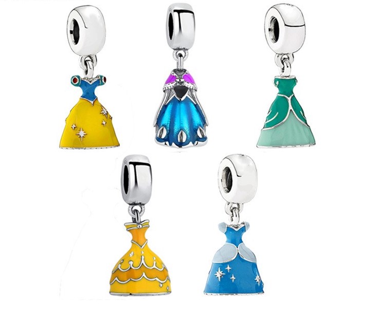 

Fits Pandora Bracelets 20pcs Princess Dress Enamel Silver Charms Bead Charm Beads Pendant For Wholesale Diy European Sterling Necklace Jewelry