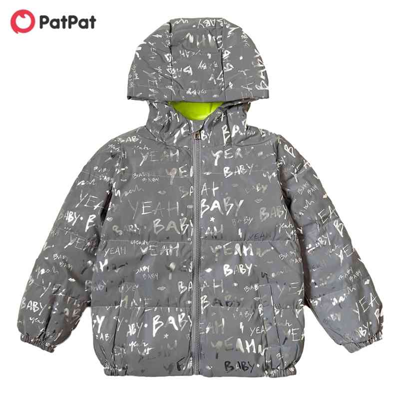 Winter Kids Stylish Letter Allover Print Hooded Coat Jacket for Boy Clothing 210528-image-702132072