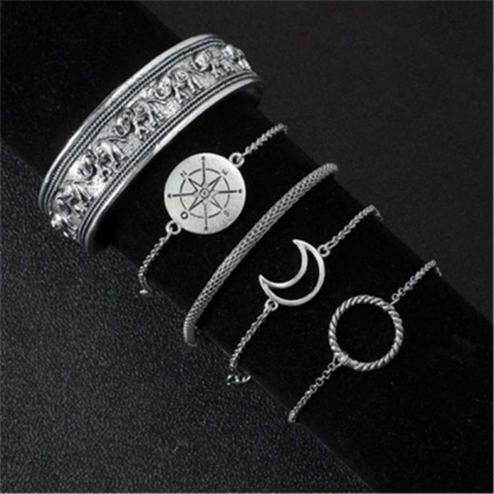 

,bracelet Bohemian elephant totem Bracelet moon compass circle personality 5-piece, Golden;silver